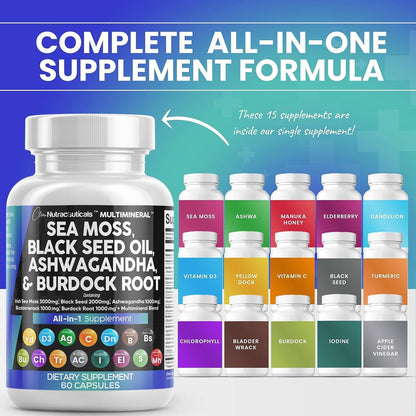 Clean Nutra Sea Moss, Black Seed Oil, Ashwagandha and More Capsules