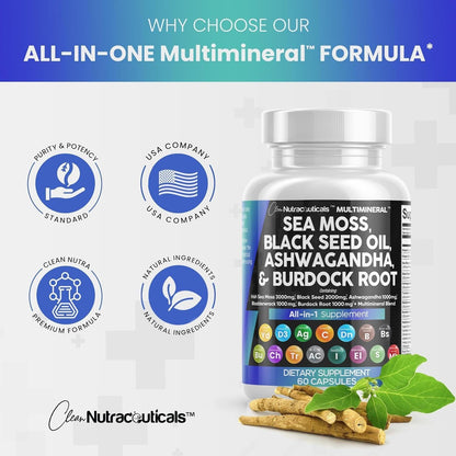 Clean Nutra Sea Moss, Black Seed Oil, Ashwagandha and More Capsules