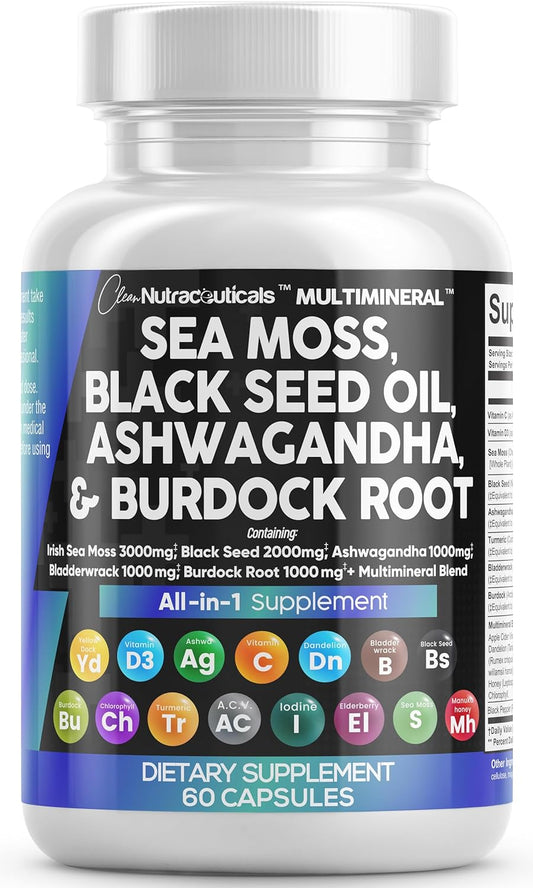 Clean Nutra Sea Moss, Black Seed Oil, Ashwagandha and More Capsules